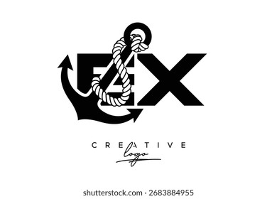 EX Creative Monogram Latter Logo with Anchor and Rope Design