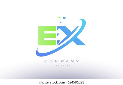 ex e x alphabet green blue swoosh letter company logo vector icon design template