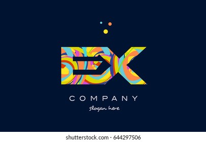 ex e x alphabet letter logo colors colorful rainbow acrylic font creative text dots company vector icon design template