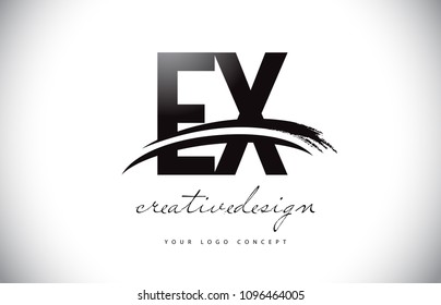 EX E X Letter Logo Design with Swoosh and Black Brush Stroke. Modern Creative Brush Stroke Letters Vector Logo