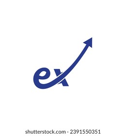 EX E X Letter Logo Design in  Colors. Creative Modern Letters Vector up arrow Icon Logo Illustration.