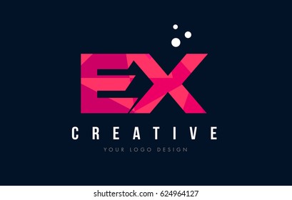 EX E X Purple Letter Logo Design with Low Poly Pink Triangles Concept