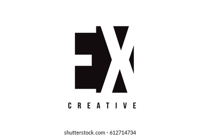 EX E X White Letter Logo Design with Black Square Vector Illustration Template.