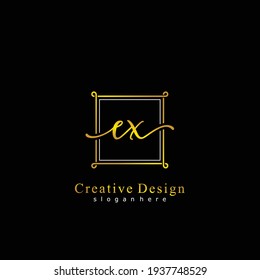 EX Initial calligraphy handwritten logo. Handwritten alphabet in the logo template. Letters and Alphabet for signature, wedding, fashion, floral and botanical logo design 
