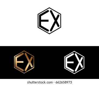 EX initial letters linked with hexagon shape logo


