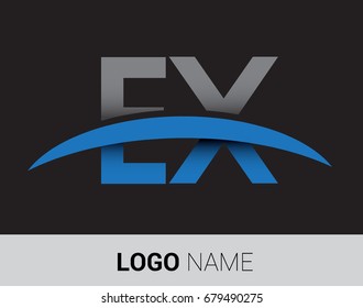 EX initial logo company name colored grey and blue swoosh design.