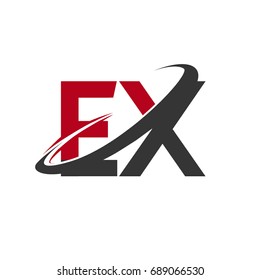 EX initial logo company name colored red and black swoosh design, isolated on white background. vector logo for business and company identity.