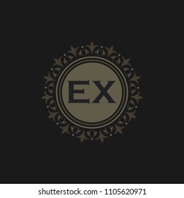 EX initial logo. Luxury ornament crown logo.