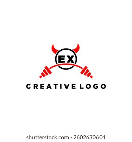 EX initial monogram for fitnes or gym logo with devil style design