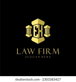 Logotipo de monograma inicial EX para la firma de abogados con diseño de hitos