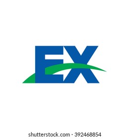 EX initial overlapping swoosh letter logo blue green