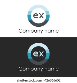 EX letter a circle shape icon logo white blue