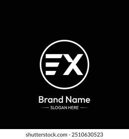 Design do logotipo da carta EX. Fundo preto.