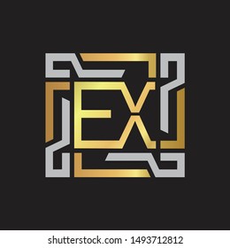 EX Letter logo initial capital monogram with abstrac ornament