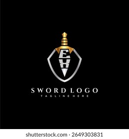 monograma de luxo carta EX para imagem estilo escudo e espada