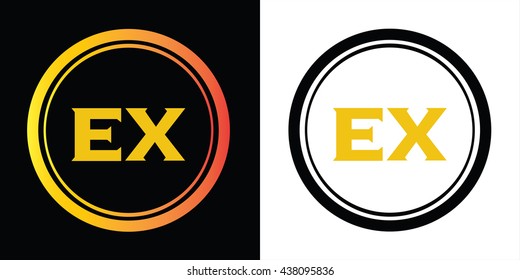 EX letters icon design template elements in abstract background logo, design identity in circle, alphabet letter