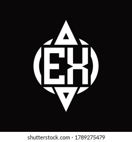 EX Logo with circle rounded combine triangle top and bottom side design template