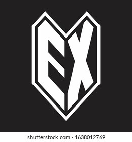 EX Logo monogram with emblem line style isolated on black background