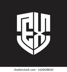 EX Logo monogram with emblem shield shape design isolated on black background