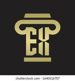 EX Logo monogram with pillar style design template with gold colors
