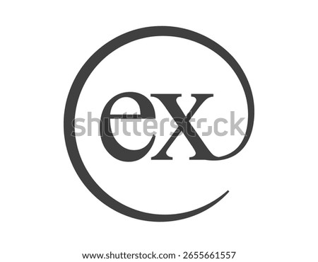 EX logo from two letter with circle shape email sign style. E and X round logotype of business company for brand identity.