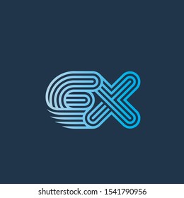 EX monogram logo.Typographic icon with letter e and letter x overlapped.Lettering icon.Alphabet initials isolated on dark blue background.Modern, corporate, web, tech style sign for company branding.
