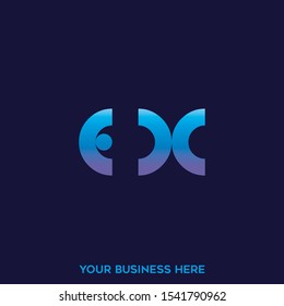 EX monogram logo.Typographic icon with letter e and letter x.Lettering icon.Alphabet initials isolated on dark blue background.Modern, corporate, web, tech style sign for branding.