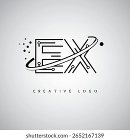 EX Orbit Monogram Logo – Futuristic Minimal Letter mark with Circular Line Art, Tech-Inspired Dots and Space Motion Concept for Modern Branding Identity
