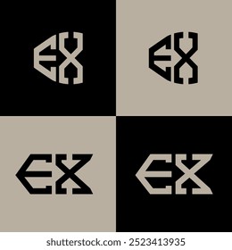 EX polygon, circle, triangle, hexagon, flat and simple letter logo set in one artboard. EX minimalist and classic logo.
