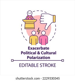Exacerbate political and cultural polarization concept icon. Public conflict abstract idea thin line illustration. Isolated outline drawing. Editable stroke. Arial, Myriad Pro-Bold fonts used