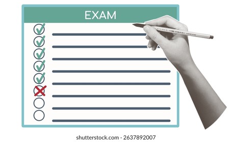 Exam blank paper. School examination, checklist, list, test. Choice. Image template for social media, website, post, information article. Vector EPS10