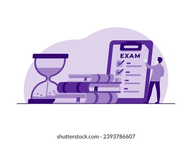 Exam concept, Examination, Test, Checklist, Student facing examination flat illustration vector template for landing page, mobile app, flyer, template, web banner, infographic