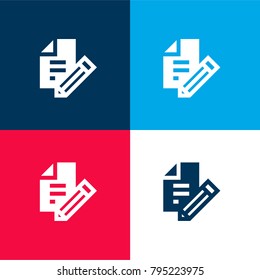 Exam four color material and minimal icon logo set in red and blue