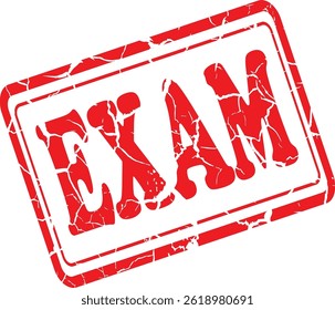 Exam Grunge Rubber Stamp in Red on White Background. Perfect for business documents, office use, administrative purposes, and graphic design projects.