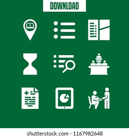 exam icon. 9 exam vector set. list, tablet with circular graphic, medical result and check icons for web and design about exam theme