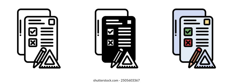 Exam Icon, A formal test of a student's knowledge or skills in a particular subject, typically conducted at the end of a term.