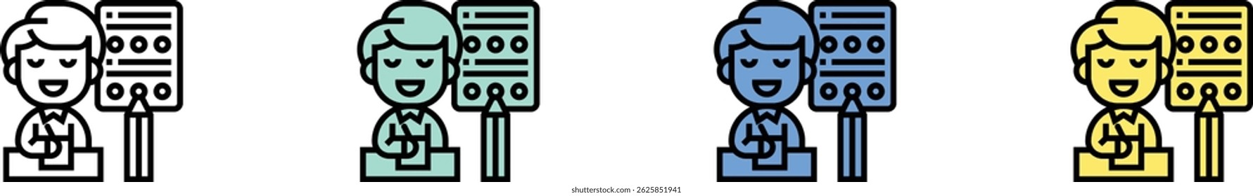exam icon. Outline, Green, Blue and Yellow Style Design Isolated On White Background