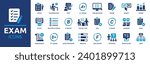 Exam icon set. Containing test, score, quiz, questionnaire, results, pass, online exam and more. Solid vector icons collection.