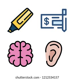 Exam Icon Set. Vector Set About Check, Brain, Ear And Studying Icons Set.