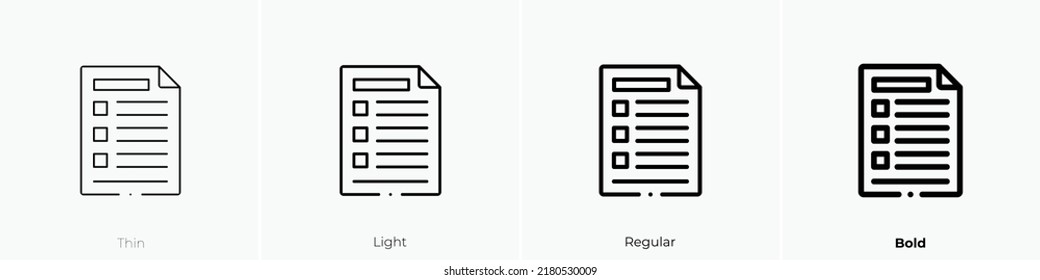 exam icon. Thin, Light Regular And Bold style design isolated on white background
