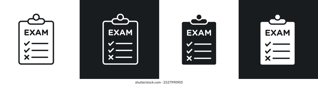 Exam icon vector icon set black filled and outlined style.