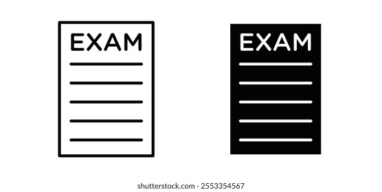 Exam icons in black filled and outlined style