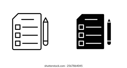 Exam icons collection in Filled flat and thin line style.