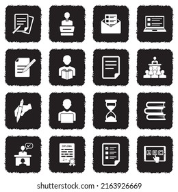 Exam Icons. Grunge Black Flat Design. Vector Illustration.