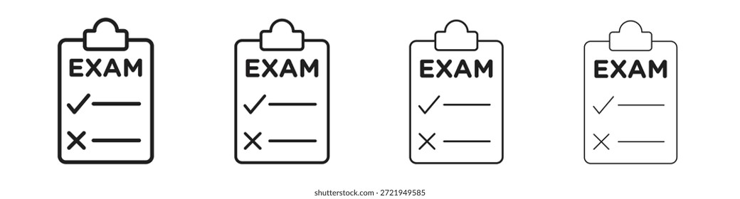 Los íconos del examen delinean el diseño de Vector negro. Línea con trazo editable.