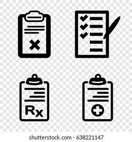 Exam icons set. set of 4 exam filled icons such as check list, clipboard