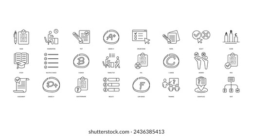 Exam icons set. Set of editable stroke icons.Vector set of Exam