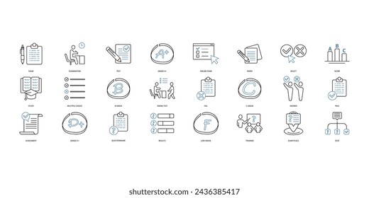 Exam icons set. Set of editable stroke icons.Vector set of Exam