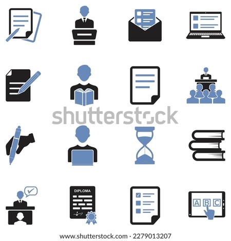 Exam Icons. Two Tone Flat Design. Vector Illustration.