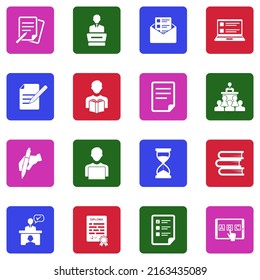 Exam Icons. White Flat Collection In Square. Vector Illustration.